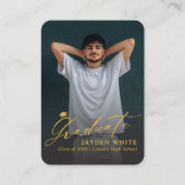 Black Gold Mini Modern Script Photo Graduation Informatiekaartje (Voorkant)
