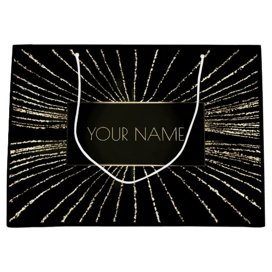 Black Gold Minimal Name Luxury Brand Wedding Groot Cadeauzakje (Voorkant)