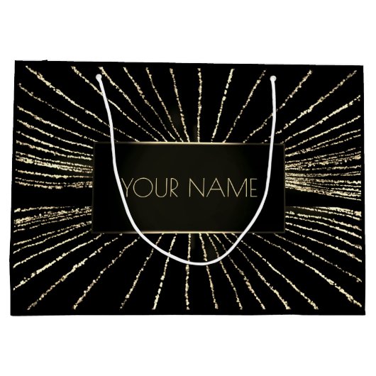 Black Gold Minimal Name Luxury Brand Wedding Groot Cadeauzakje (Achterkant)