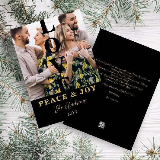 Black & Gold  Minimalist 2 Vertical Photos Xmas Feestdagenkaart