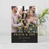 Black & Gold  Minimalist 2 Vertical Photos Xmas Feestdagenkaart (Staand voorkant)