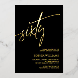 Black & Gold Minimalist 60e verjaardag Folie Uitnodiging