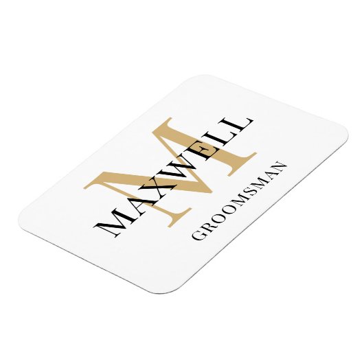 Black Gold Minimalist Groomsman - Aangepast monogr Magneet (Linkerzijde)