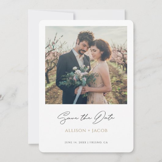 Black Gold Minimalist Modern Photo Save the Date (Voorkant)