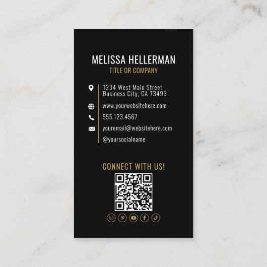 Black Gold Minimalist Photo QR Code Logo Visitekaartje (Achterkant)