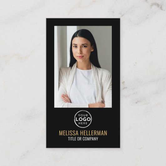 Black Gold Minimalist Photo QR Code Logo Visitekaartje (Voorkant)