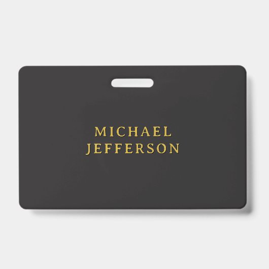 Black & Gold Minimalist Plain Modern Own Name Badge (Voorzijde)
