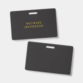 Black & Gold Minimalist Plain Modern Own Name Badge (Voor- en achterkant)