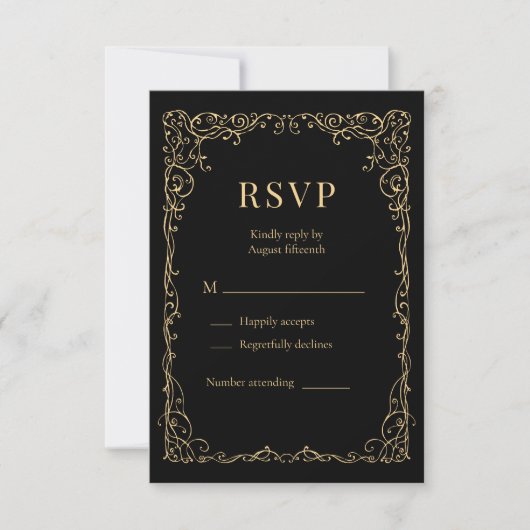Black Gold Minimalist Wedding RSVP  (Voorkant)