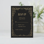 Black Gold Minimalist Wedding RSVP  (Staand voorkant)