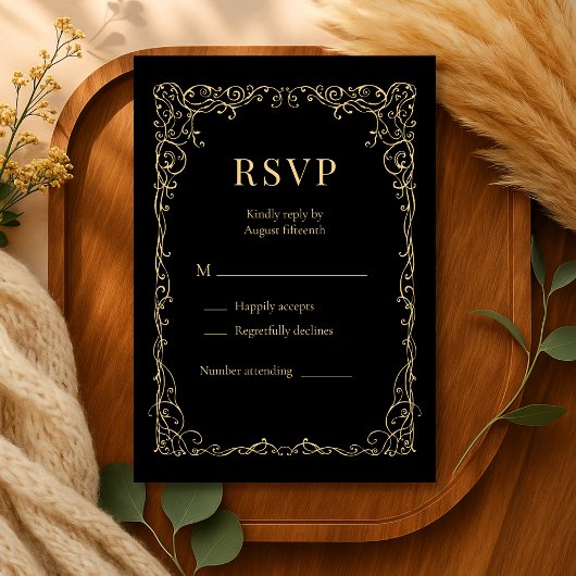 Black Gold Minimalist Wedding RSVP Kaartje