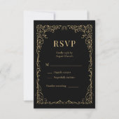 Black Gold Minimalist Wedding RSVP Kaartje (Voorkant)