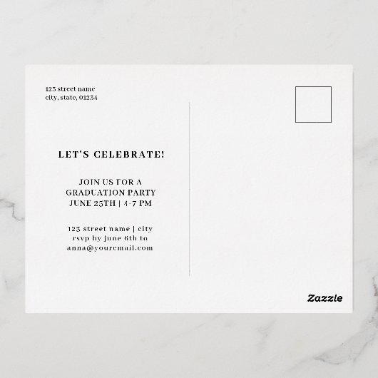 Black Gold Modern Afstuderen Invitation Briefkaart (Achterkant)