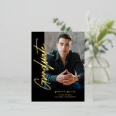 Black Gold Modern Afstuderen Invitation Briefkaart (Staand Voorkant)