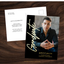 Black Gold Modern Afstuderen Invitation Briefkaart