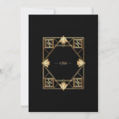 Black & Gold Modern Art Deco Wedding Invitation Kaart (Achterkant)