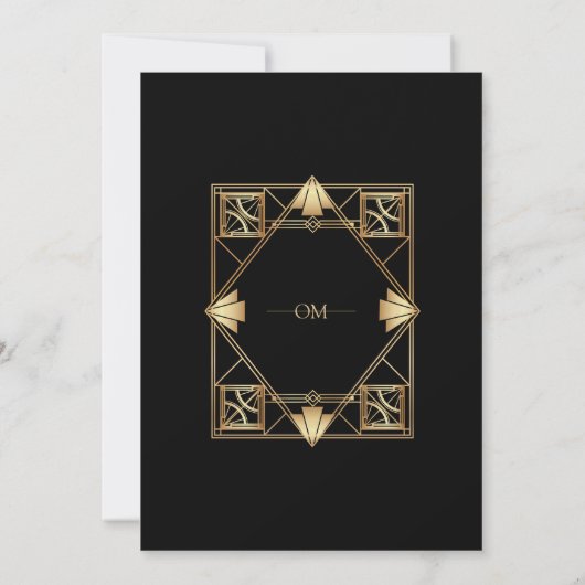 Black & Gold Modern Art Deco Wedding Invitation Kaart (Achterkant)