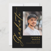 Black Gold Modern Calligraphy Photo Graduation Kaart (Voorkant)