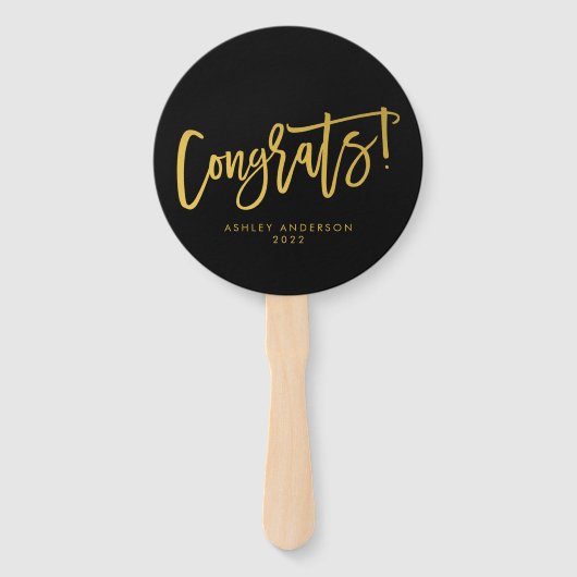 Black Gold Modern Chic Congrations Afstuderen Foto Handwaaier (Voorkant)