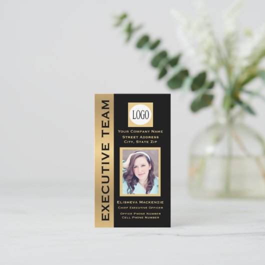 Black Gold Modern Custom Visitekaartje (Staand voorkant)