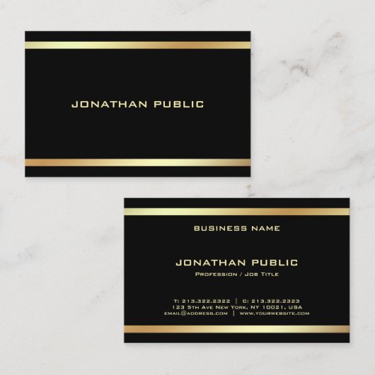 Black Gold Modern Elegant Professional Sjabloon Visitekaartje (Voorkant / Achterkant)