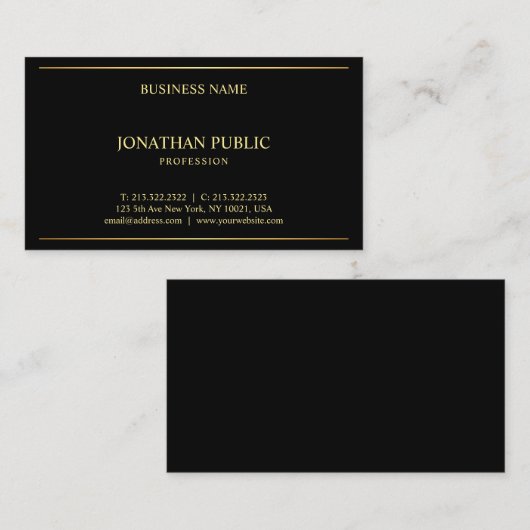 Black Gold Modern Elegant Sjabloon Professional Visitekaartje (Voorkant / Achterkant)