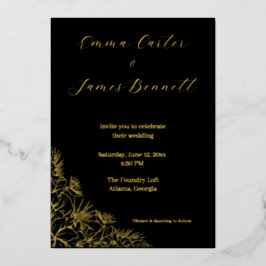 Black & Gold Modern Floral Wedding Foil Invitation Folie Uitnodiging
