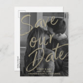 BLACK GOLD MODERN-fotoscript onze datum opslaan Aankondigingskaart (Voorkant / Achterkant)