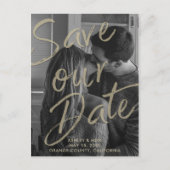 BLACK GOLD MODERN-fotoscript onze datum opslaan Aankondigingskaart (Voorkant)