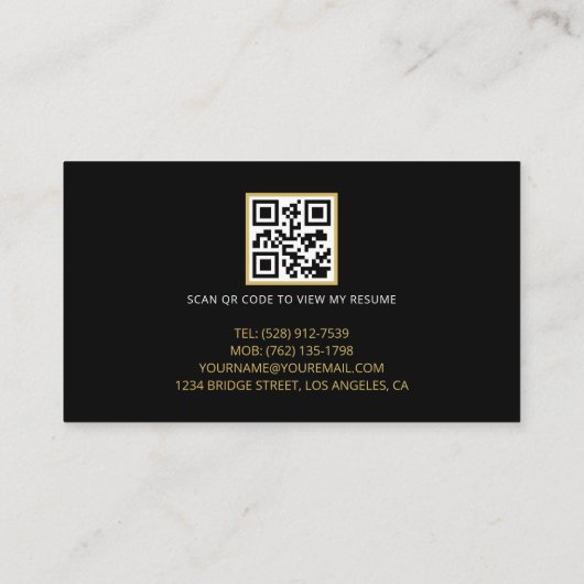 Black Gold Modern Heavy Vehicle Operator QR Code Visitekaartje (Achterkant)