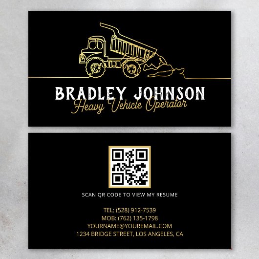 Black Gold Modern Heavy Vehicle Operator QR Code Visitekaartje