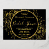 Black & Gold Modern Line Peony Toile Vrijgezellenf Folie Uitnodiging (Voorkant)