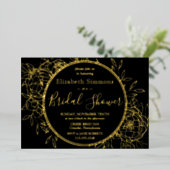 Black & Gold Modern Line Peony Toile Vrijgezellenf Folie Uitnodiging (Staand Voorkant)