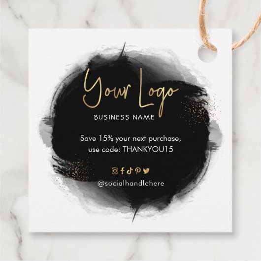Black & Gold Modern Logo Business Hartelijk dank Bedankjes Labels (Achterkant)