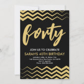 Black Gold Modern Minimalist 40th Birthday Party Kaart (Voorkant)