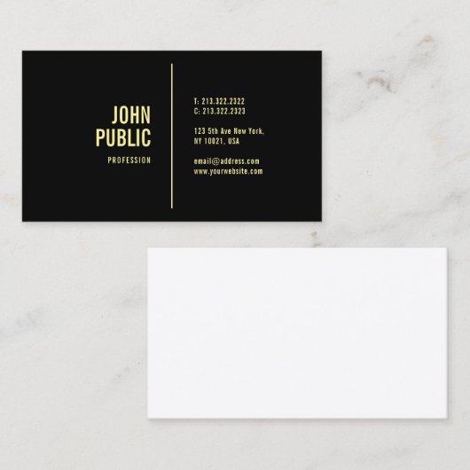 Black Gold Modern Minimalist Elegant Sjabloon Visitekaartje (Voorkant / Achterkant)