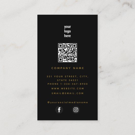 Black Gold Modern Minimalist QR Code Social Media Visitekaartje (Achterkant)