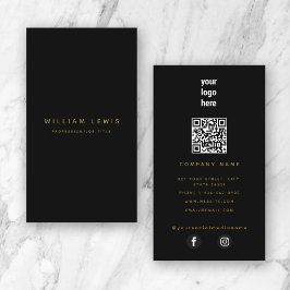 Black Gold Modern Minimalist QR Code Social Media Visitekaartje