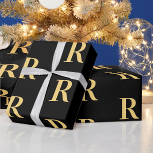 Black Gold Modern Monogram Cadeaupapier