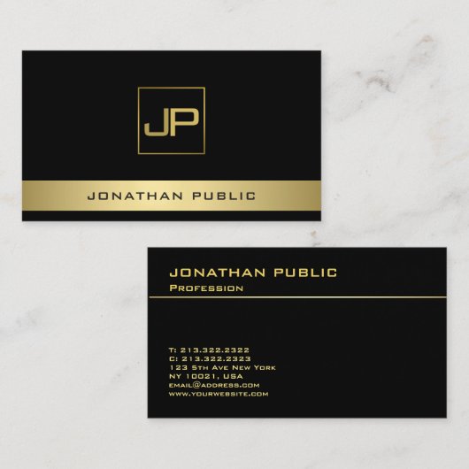Black Gold Modern Monogram Elegant Professional Visitekaartje (Voorkant / Achterkant)