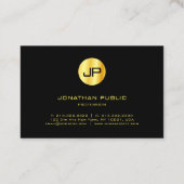Black Gold Modern Monogrammed Elegant Sjabloon Visitekaartje (Achterkant)