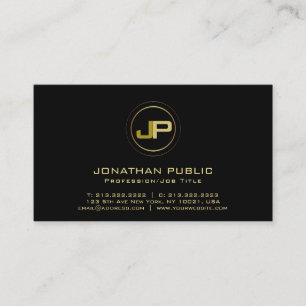 Black Gold Modern Professional Monogram Elegant Visitekaartje