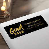 Black Gold Modern Script Afstuderen Retouradres Etiket