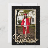 Black Gold Modern Script Photo Graduparty Kaart (Voorkant)