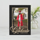 Black Gold Modern Script Photo Graduparty Kaart (Staand voorkant)