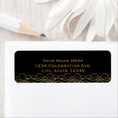Black & Gold Modern Swirl Elegant Invitation Etiket (Insitu)