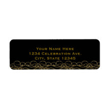 Black & Gold Modern Swirl Elegant Invitation