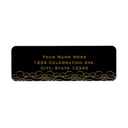Black & Gold Modern Swirl Elegant Invitation Etiket (Voorkant)