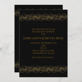 Black & Gold Modern Swirl Elegant Invitation Kaart (Voorkant / Achterkant)
