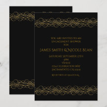 Black & Gold Modern Swirl Elegant Invitation